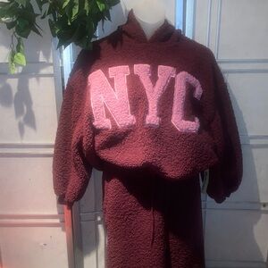 No Boundaries Maroon Fleece Hoodie and Pants Set